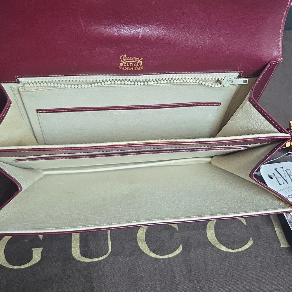 Gucci Boutique 1970s RARE  Bordeaux Leather 2way Bag Very limited Production - Picture 4 of 17